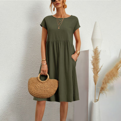Dresses | Women’s Casual Short Sleeve Empire Waist Mini Dress with Pockets