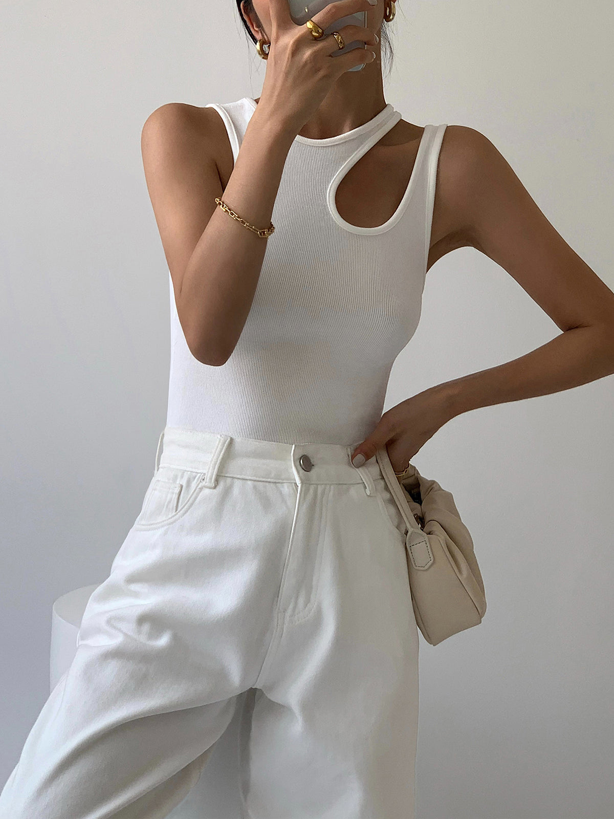 Top | Ribbed Cotton Blend with Asymmetrical Cutout