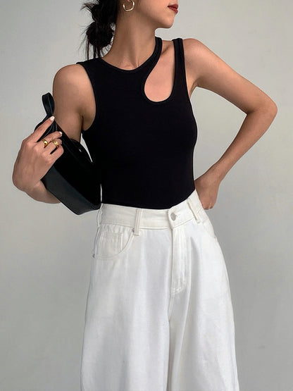 Top | Ribbed Cotton Blend with Asymmetrical Cutout