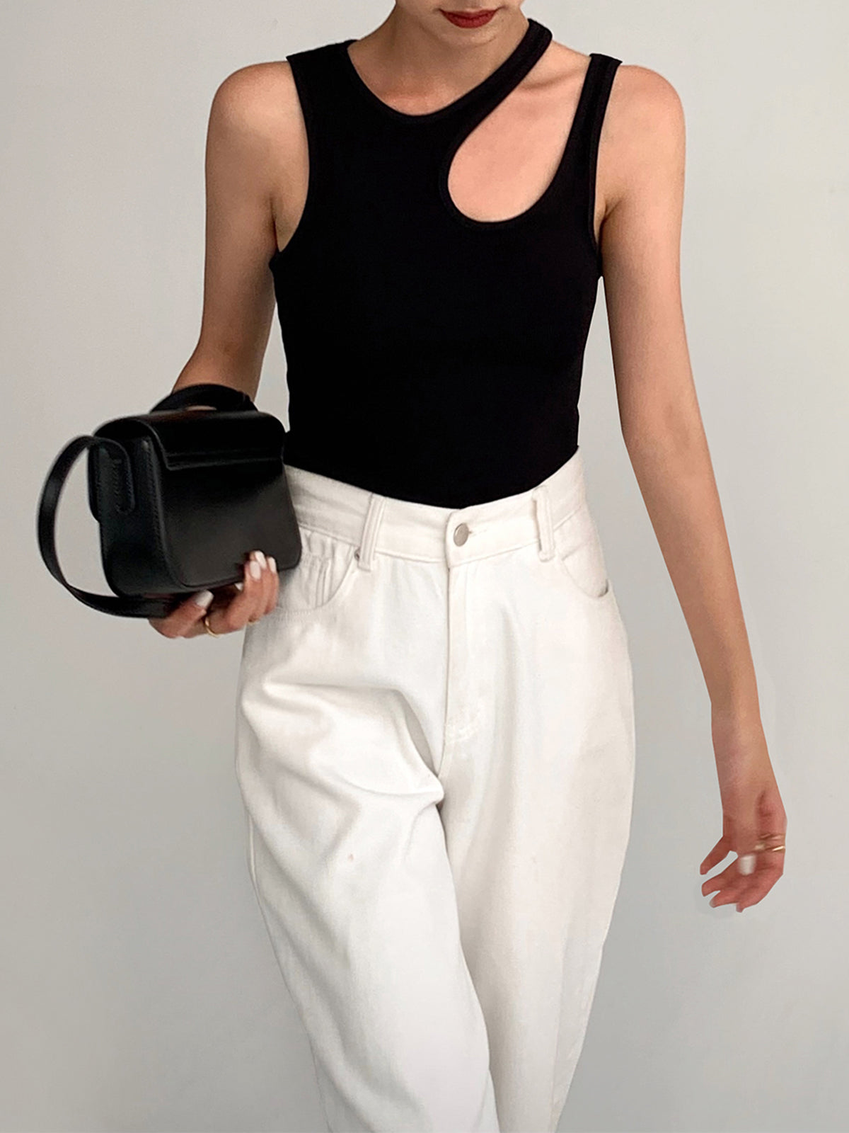 Top | Ribbed Cotton Blend with Asymmetrical Cutout