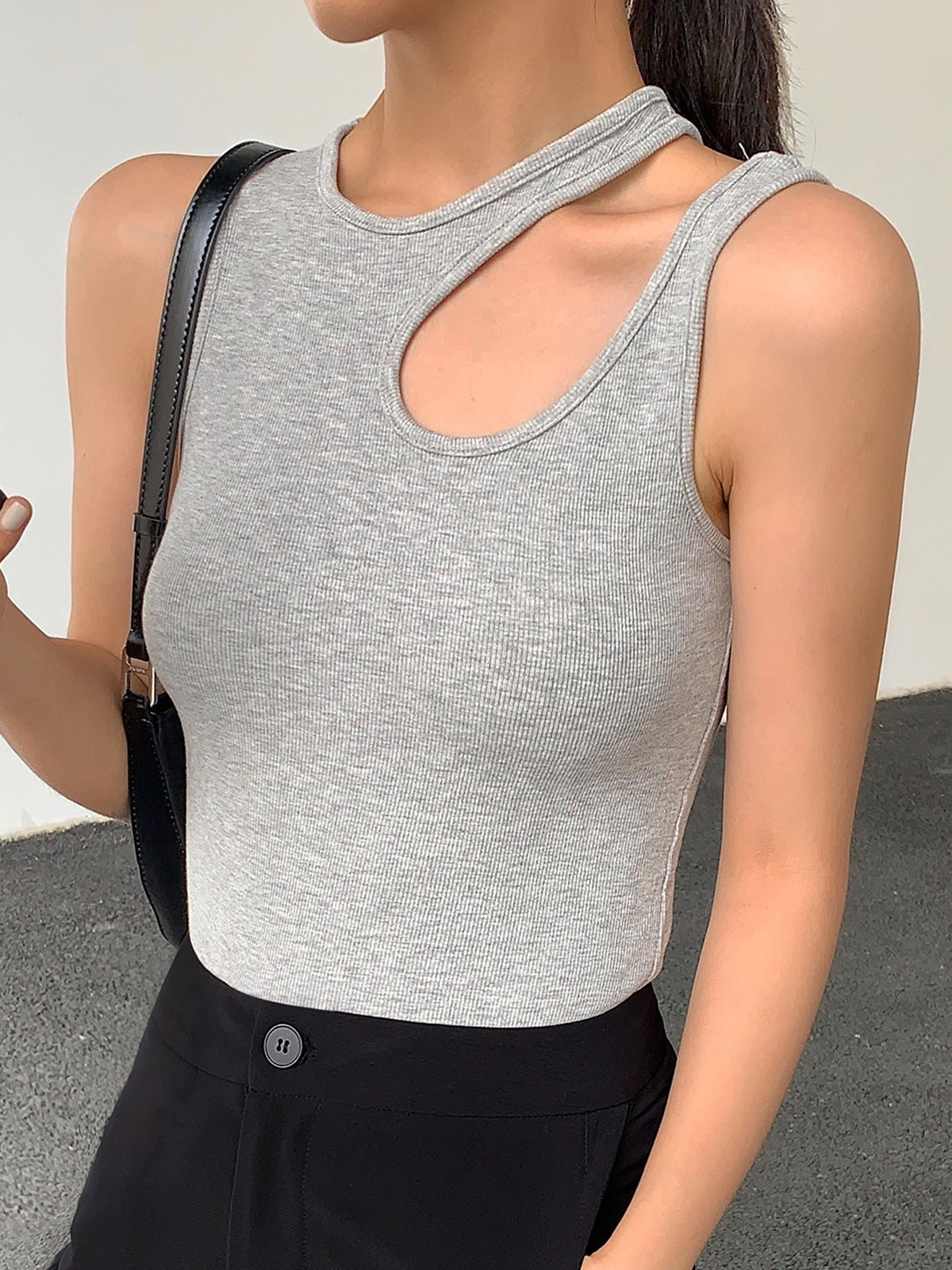 Top | Ribbed Cotton Blend with Asymmetrical Cutout