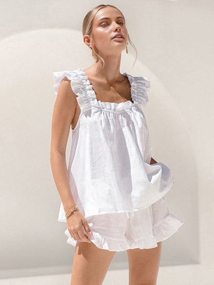 Loungewear | Women’s Ruffle Trim Two-Piece Pajama/Lounge Set