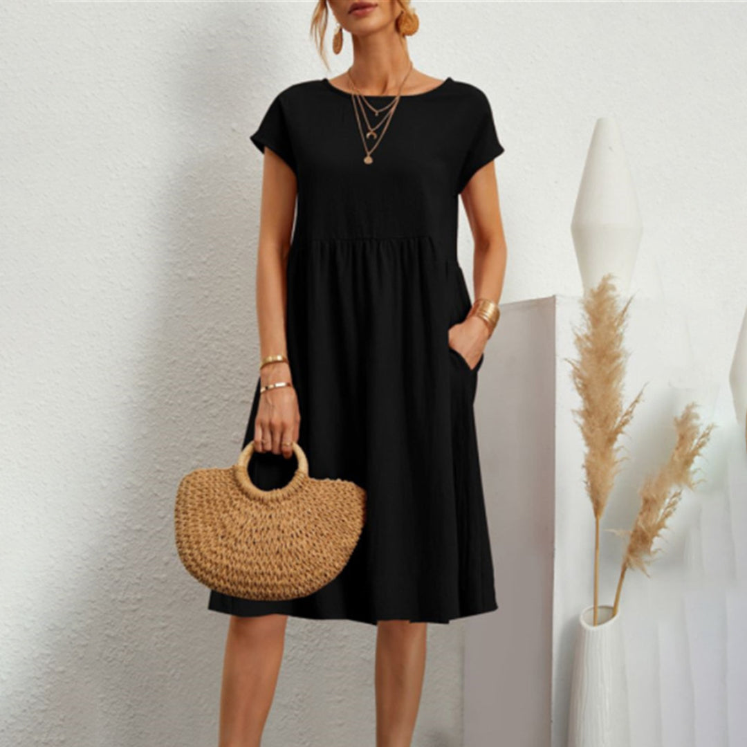 Dresses | Women’s Casual Short Sleeve Empire Waist Mini Dress with Pockets