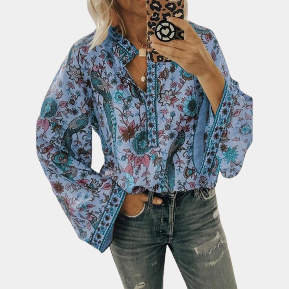 Tops | Women’s Boho Floral Print Wide Sleeve Blouse