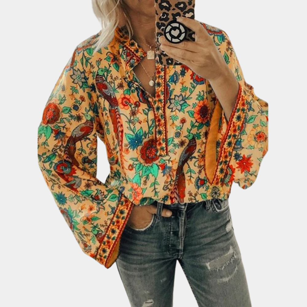 Tops | Women’s Boho Floral Print Wide Sleeve Blouse
