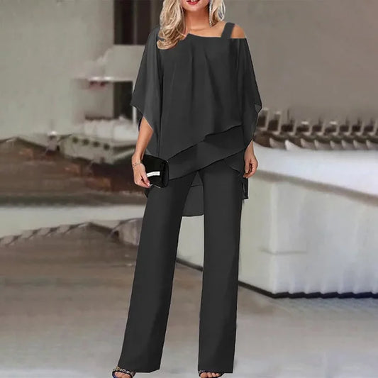 Sets | Women’s Off-Shoulder Two-Piece Pants Set – Relaxed Fit