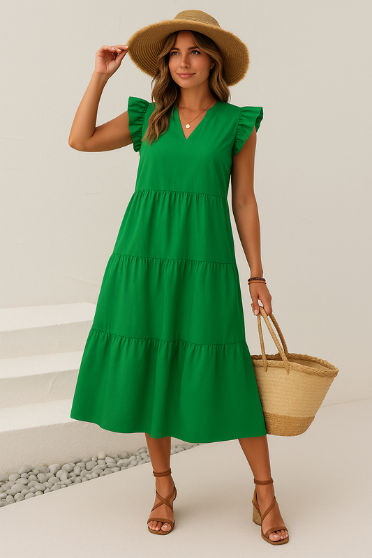 Dress | Cotton Blend V-Neck Midi Dress for Women