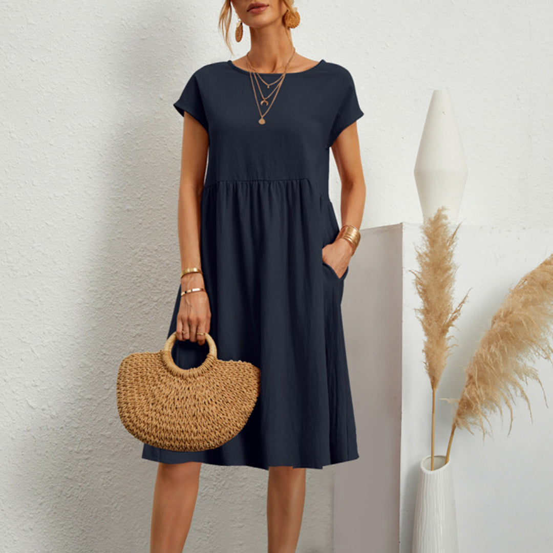 Dresses | Women’s Casual Short Sleeve Empire Waist Mini Dress with Pockets