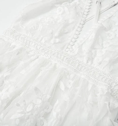 Dresses | Women’s White Lace V-Neck Mini Dress with Floral Embroidery
