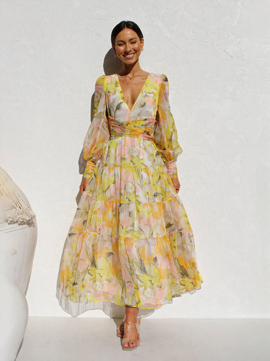 Dresses | Women’s Floral Chiffon Long Sleeve Maxi Dress