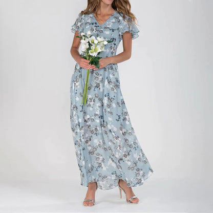 Dresses | Women’s Floral Chiffon Flutter Sleeve Maxi Dress