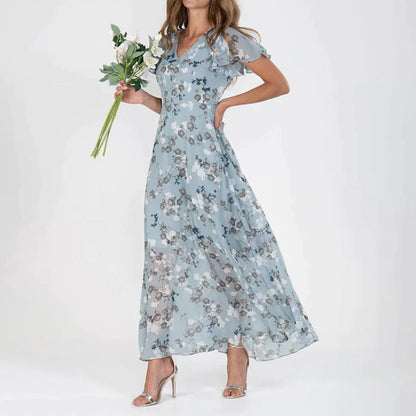Dresses | Women’s Floral Chiffon Flutter Sleeve Maxi Dress