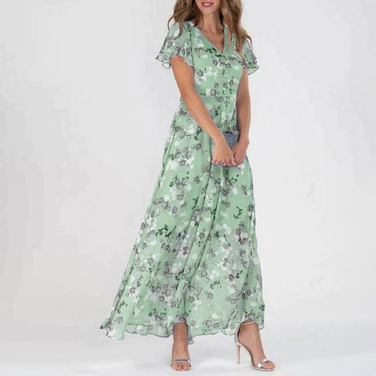 Dresses | Women’s Floral Chiffon Flutter Sleeve Maxi Dress