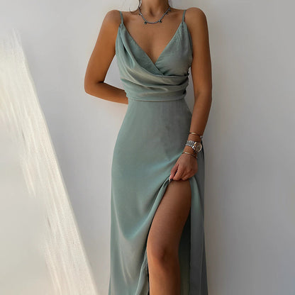 Dresses | Women’s Cowl Neck Spaghetti Strap Slit Evening Gown