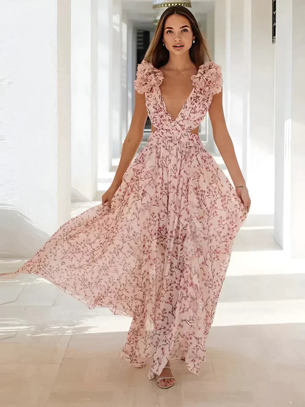 Dresses | Women’s Lace Floral Deep V-Neck Maxi Dress with Slit