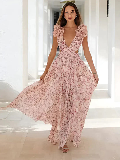 Dresses | Women’s Lace Floral Deep V-Neck Maxi Dress with Slit