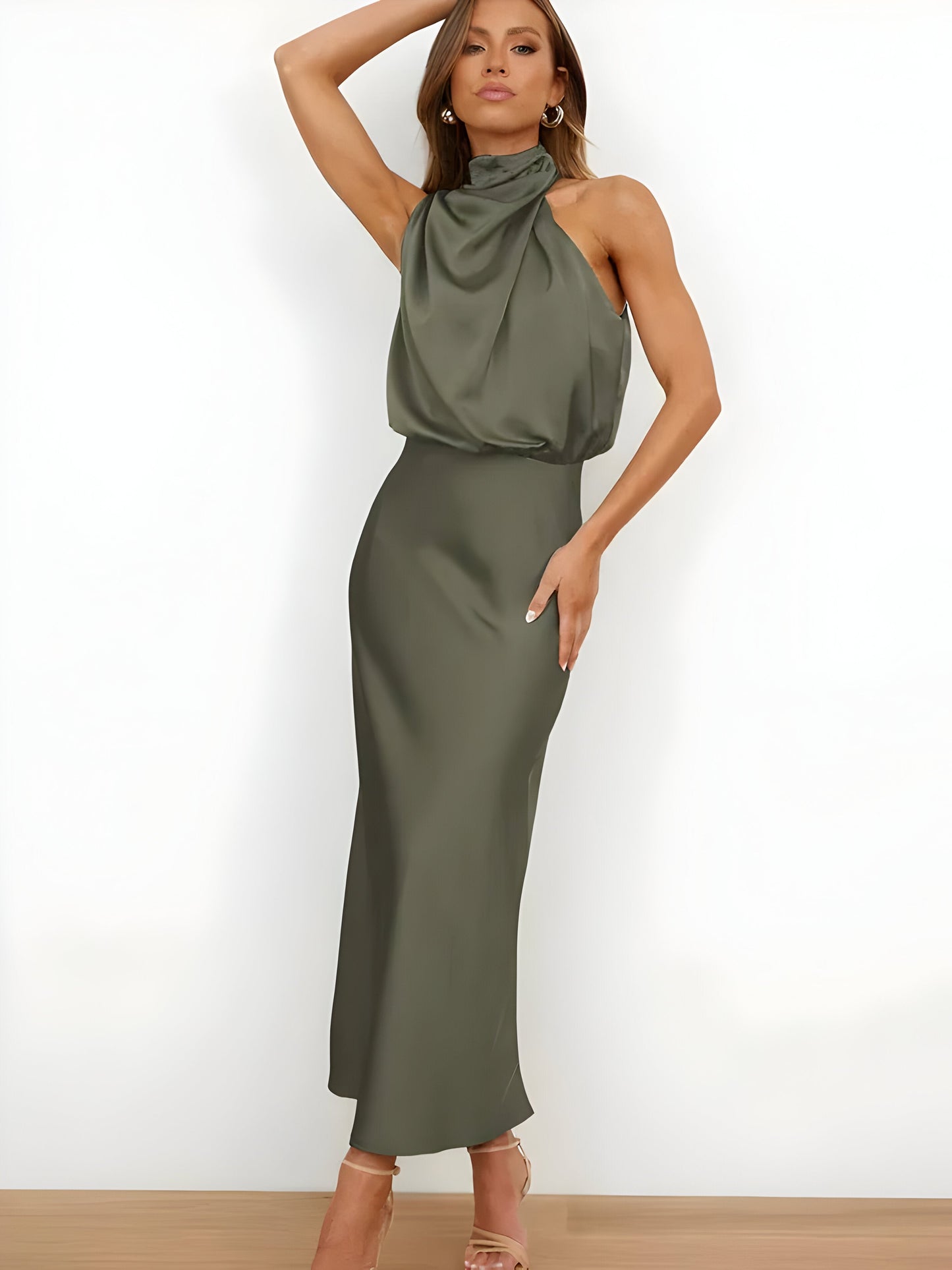 Dresses | Women’s Satin Cowl Neck Sleeveless Midi Dress