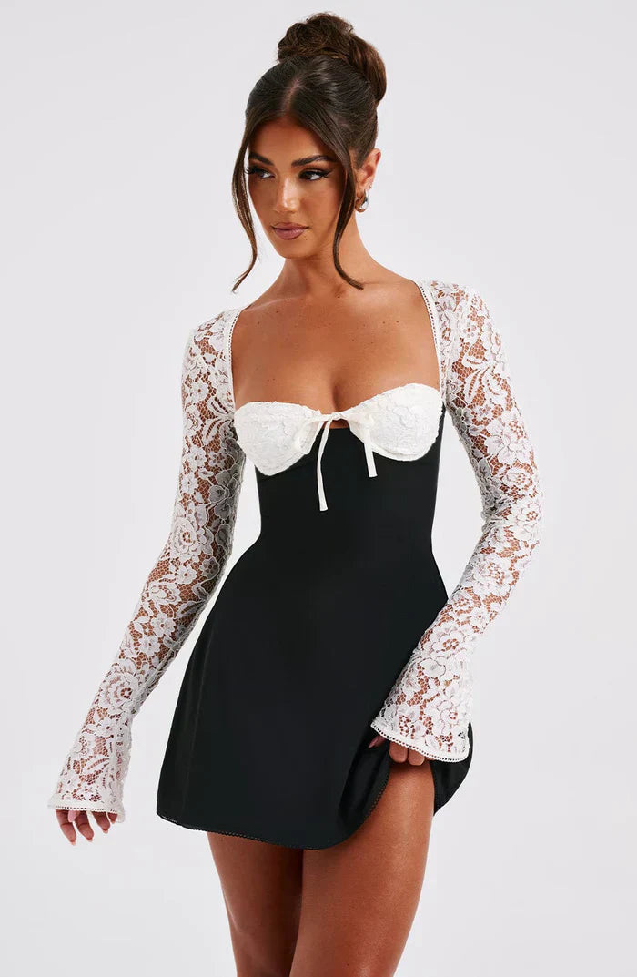 Dresses | Women’s Lace Long Sleeve Sweetheart Neck Mini Dress