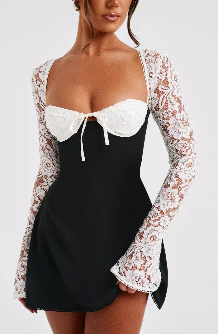 Dresses | Women’s Lace Long Sleeve Sweetheart Neck Mini Dress