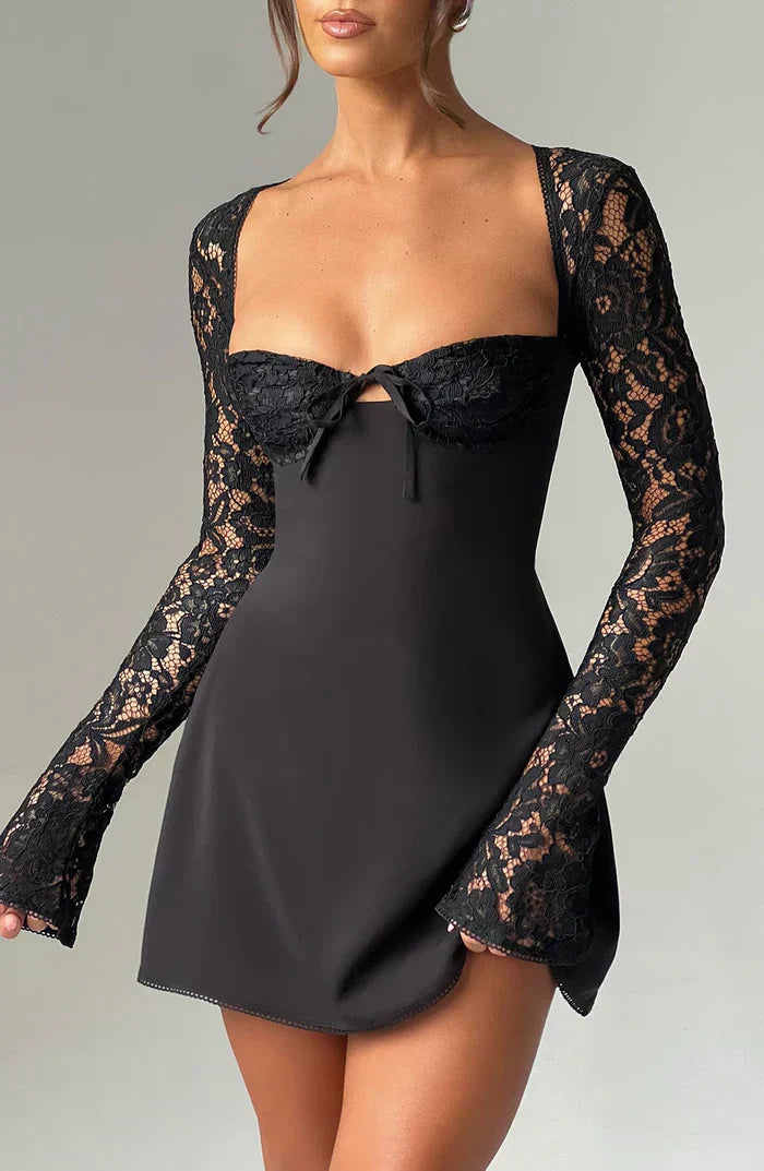 Dresses | Women’s Lace Long Sleeve Sweetheart Neck Mini Dress