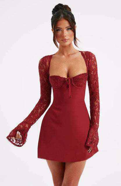Dresses | Women’s Lace Long Sleeve Sweetheart Neck Mini Dress