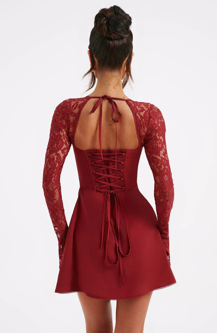 Dresses | Women’s Lace Long Sleeve Sweetheart Neck Mini Dress