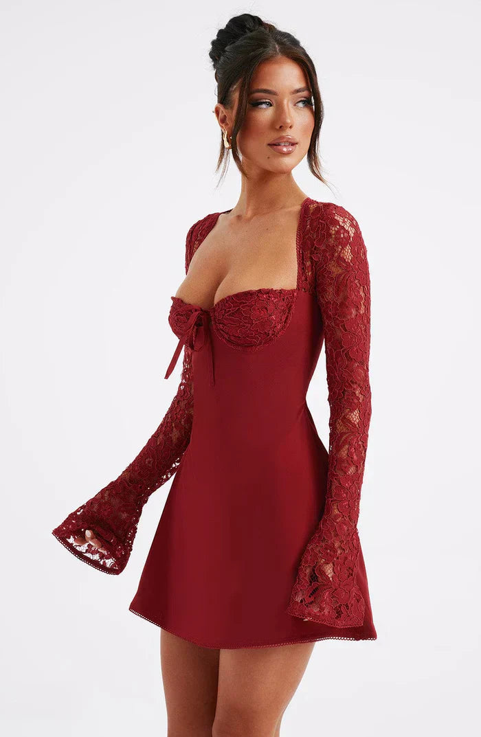 Dresses | Women’s Lace Long Sleeve Sweetheart Neck Mini Dress