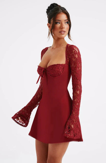 Dresses | Women’s Lace Long Sleeve Sweetheart Neck Mini Dress