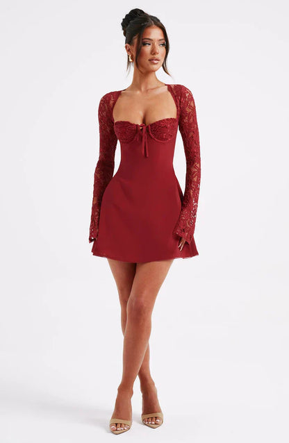 Dresses | Women’s Lace Long Sleeve Sweetheart Neck Mini Dress