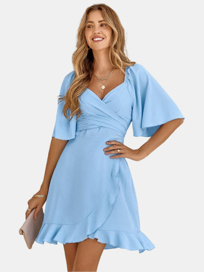 Dresses | Women’s V-Neck Flutter Sleeve Wrap Mini Dress