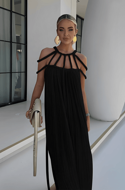 Dresses | Women’s Pleated Maxi Dress with Strappy Neckline Detail