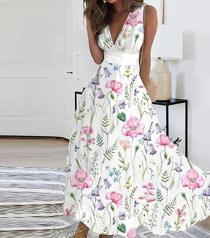 Dresses | Women’s Floral V-Neck Sleeveless Maxi Dress