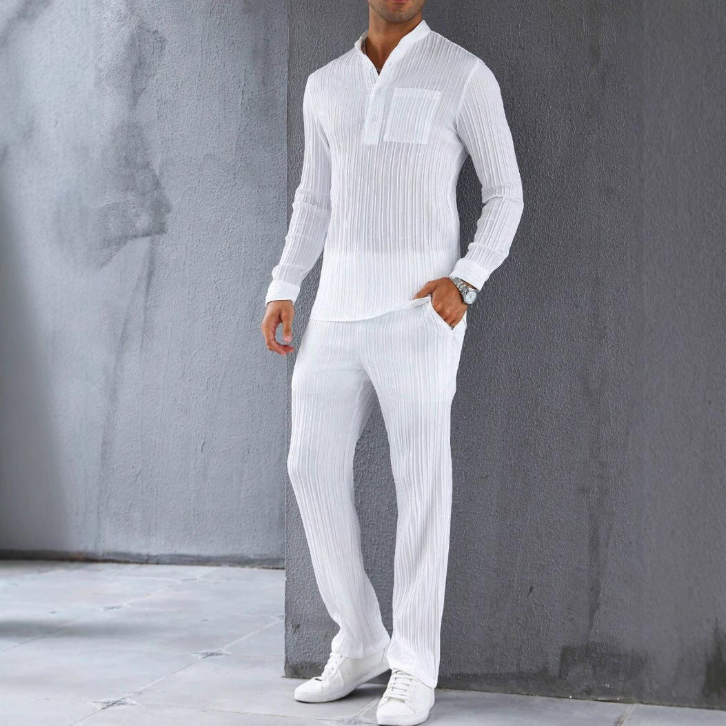 Sets | Men’s Slim Fit Ribbed Texture Shirt and Trousers Set