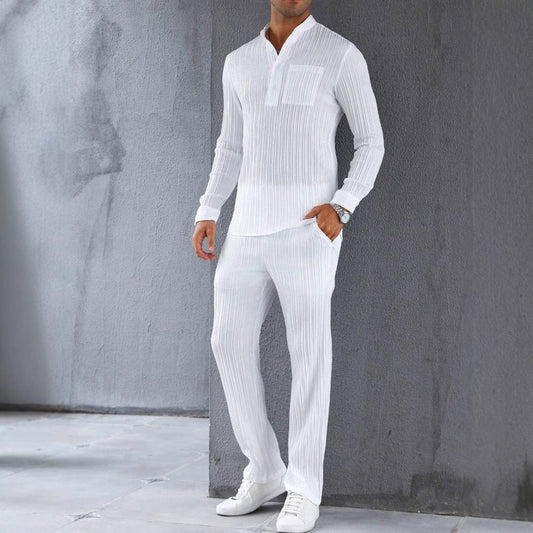 Sets | Men’s Slim Fit Ribbed Texture Shirt and Trousers Set