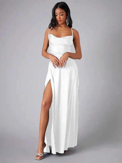 Dresses | Women’s Satin Cowl Neck Spaghetti Strap Gown