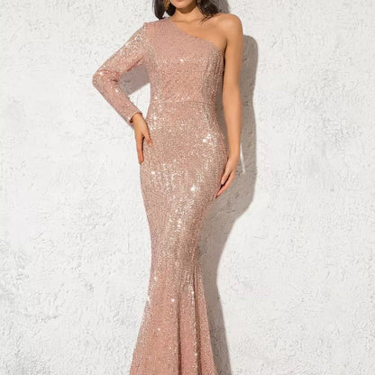 Evening Gown | One-Shoulder Sequined Mermaid Gown