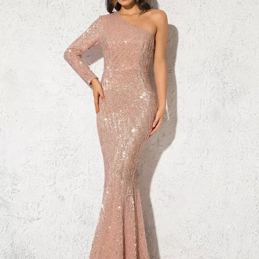 Evening Gown | One-Shoulder Sequined Mermaid Gown