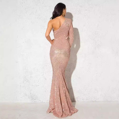 Evening Gown | One-Shoulder Sequined Mermaid Gown