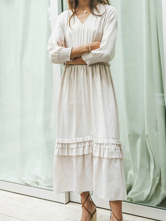 Dress | V-Neck Midi Dress with Tiered Ruffle Hem