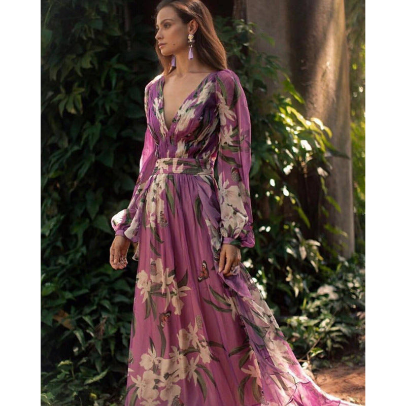 Dresses | Women’s Chiffon V-Neck Long Sleeve Dress