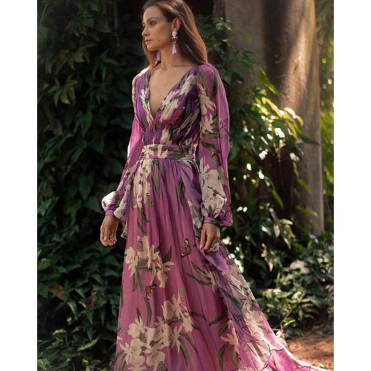 Dresses | Women’s Chiffon V-Neck Long Sleeve Dress
