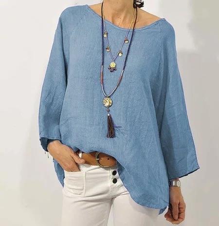 Tops | Women’s Relaxed Fit Top with 3/4 Raglan Sleeves and Asymmetrical Hem