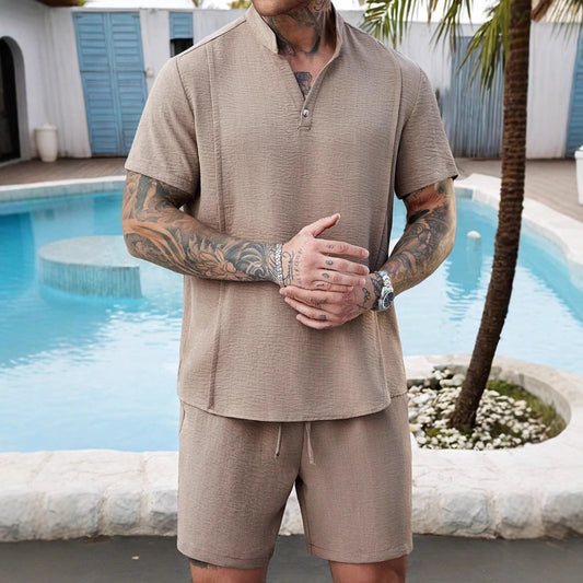 Sets | Men’s Cotton Henley Shirt and Shorts Set