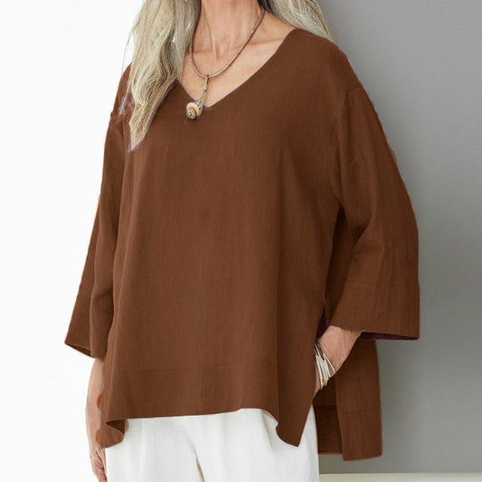 Tops | Women’s V-Neck Cotton Linen Blend Top