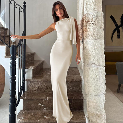 Dresses | Women’s One-Shoulder Slim Fit Satin Feel Floor-Length Evening Dress