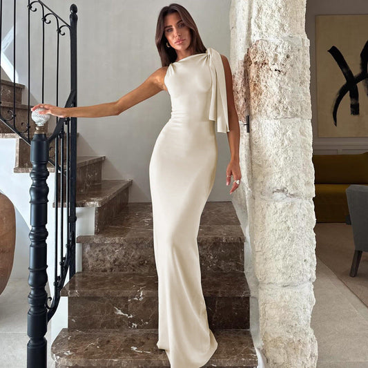 Dresses | Women’s One-Shoulder Slim Fit Satin Feel Floor-Length Evening Dress