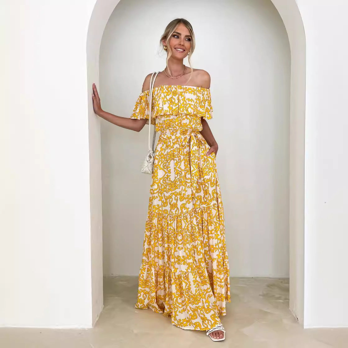 Dresses | Women’s Off-Shoulder Maxi Dress with Ruffle Neckline