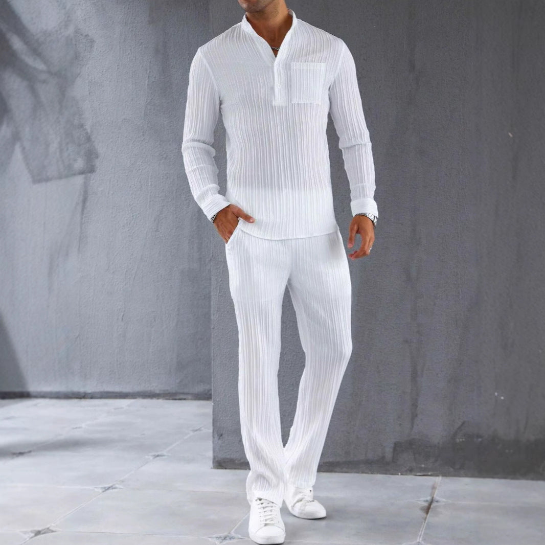 Sets | Men’s Slim Fit Ribbed Texture Shirt and Trousers Set