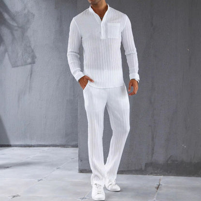 Sets | Men’s Slim Fit Ribbed Texture Shirt and Trousers Set
