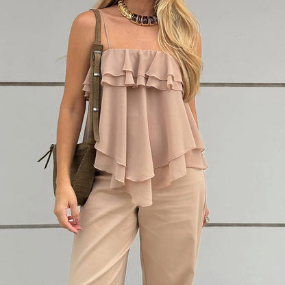 Sets | Women’s Ruffled Camisole Top and Wide-Leg Pants Two-Piece Set